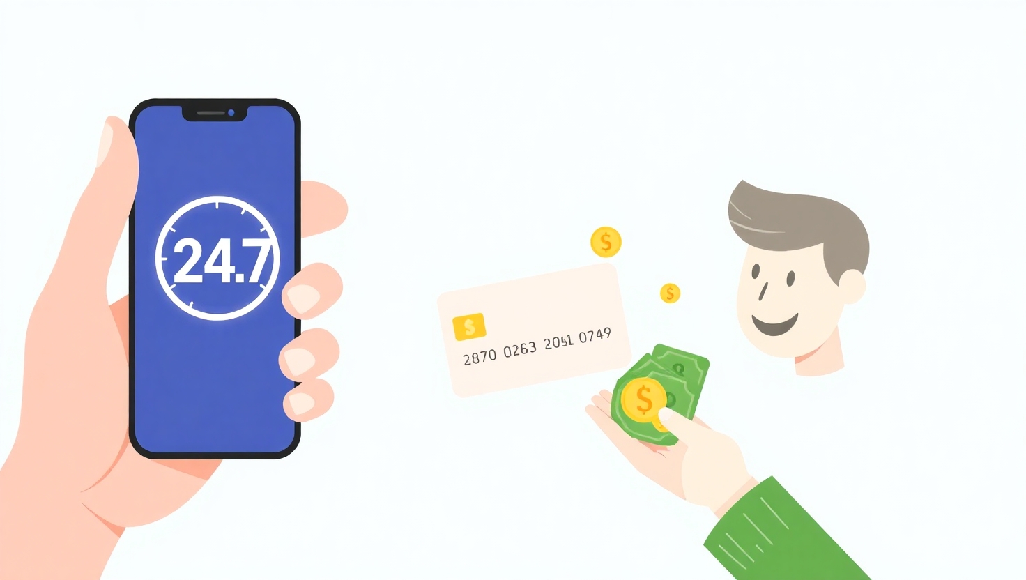 Онлайн-займ без проверки кредитной истории: смартфон с одобренной заявкой и карта, на которую поступают деньги.